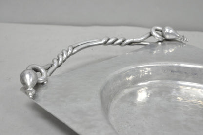 Vintage Buenilum Art Nouveau Hand Hammered Aluminum Serving Tray w Tulip Handles