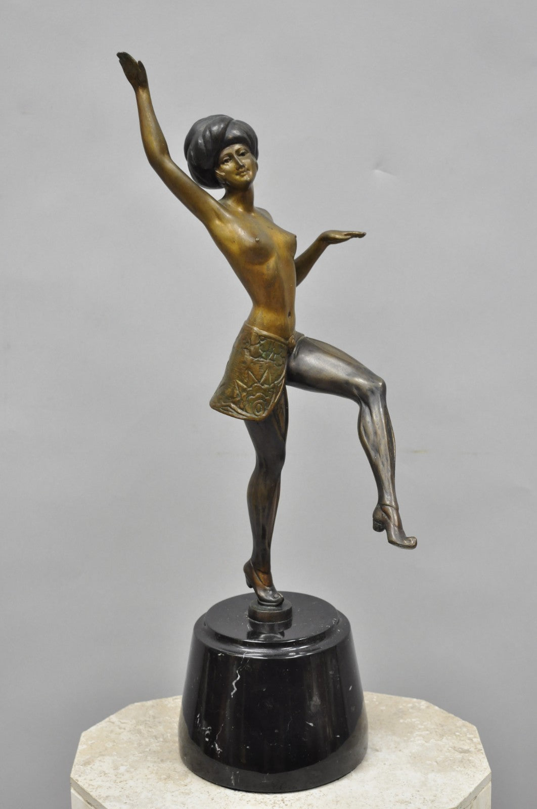 Vintage Reproduction French Art Deco Style Bronze Flapper Dancer Figure Statue