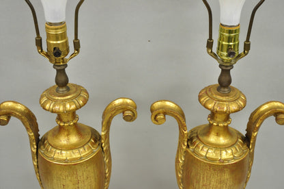 Vintage Italian Hollywood Regency Gold Giltwood Urn Form Table Lamps - a Pair