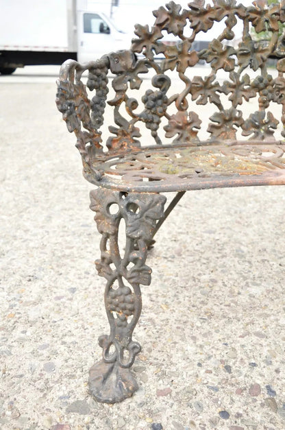Antique French Victorian Cast Iron Grapevine Leaf Small Garden Bench Loveseat
