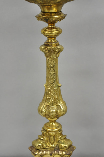Vintage French Empire Baroque Ornate Brass Candlestick Table Lamps - a Pair