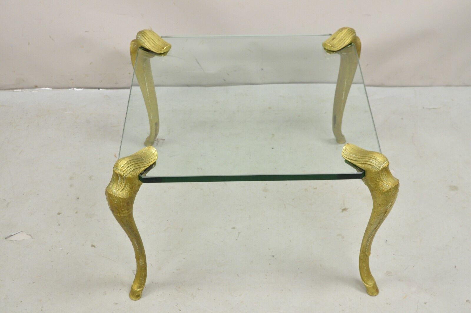 Vintage Hollywood Regency P.E. Guerin Style Gilt Bronze Brass & Glass Side Table