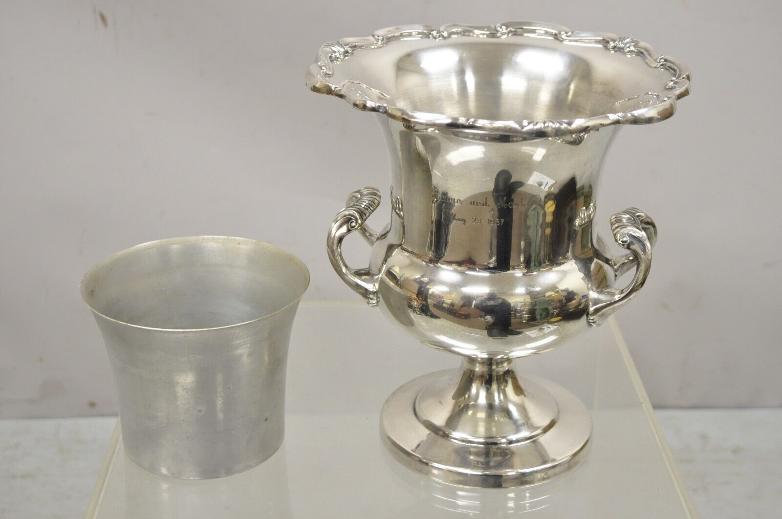 Engraved FB Rogers Regency Silver Plated Twin Handle Wine Chiller Ice Bucket