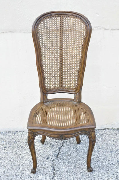 Vintage French Provincial Louis XV Walnut Cane Dining Side Chairs - Set of 6