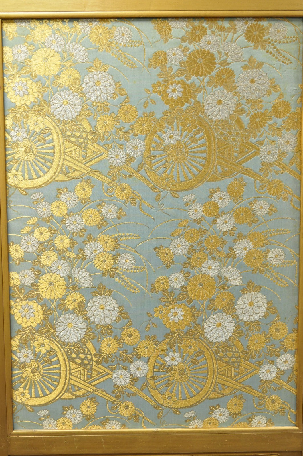 Vintage Chinoiserie Lattice Fretwork 4 Panel Gold Folding Screen Room Divider