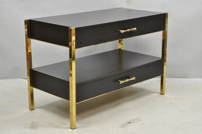 Contemporary Modern Black & Brass Faux Bamboo Nightstand Bedside Table - a Pair