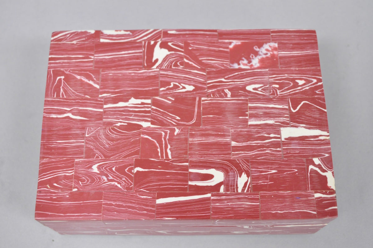Modern Lava Marble Inlay Pink Coral Covered Jewelry Trinket Box by Current Home