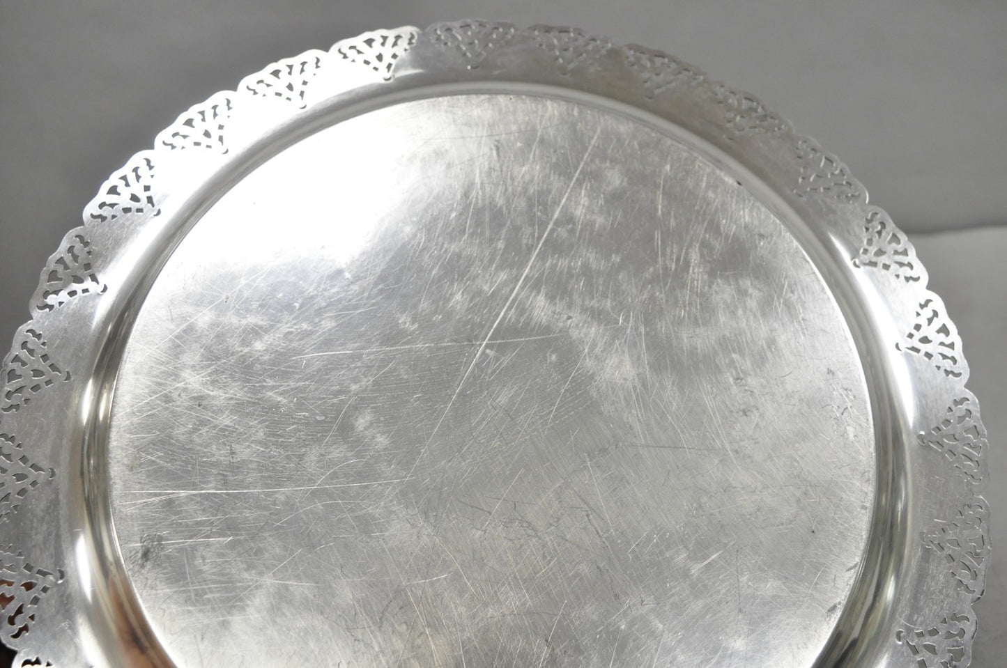 Vintage Victorian Style Round Silver Plated 15" Bar Serving Platter Tray