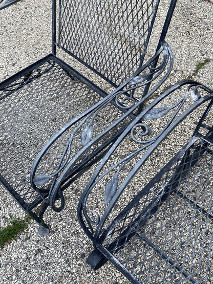 Vintage Salterini Art Nouveau Wrought Iron Garden Patio Sofa Chair Set - 4 Pcs
