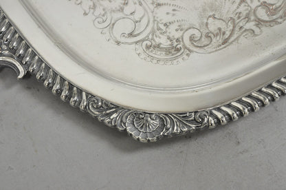 English Victorian Silver Plated Twin Handle Butlers Serving Platter Bar Tray