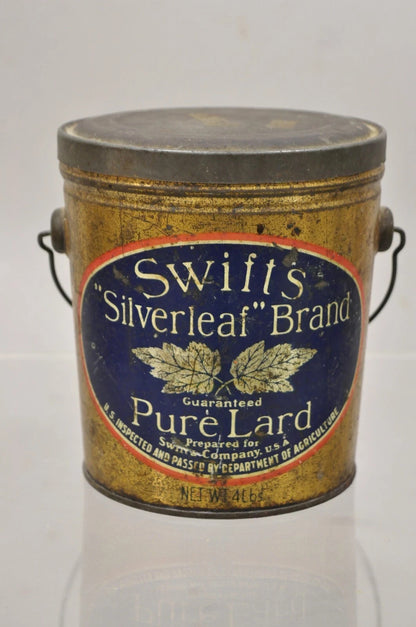 Vintage Swifts Silverleaf Brand Pure Lard 4 lbs. Tin Can Pail Advertisement