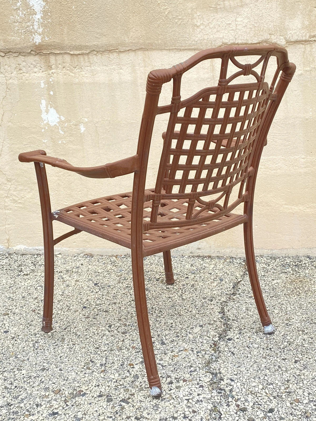 Cast Aluminum Basket Weave Lattice Rattan Metal Patio Outdoor Arm Chair
