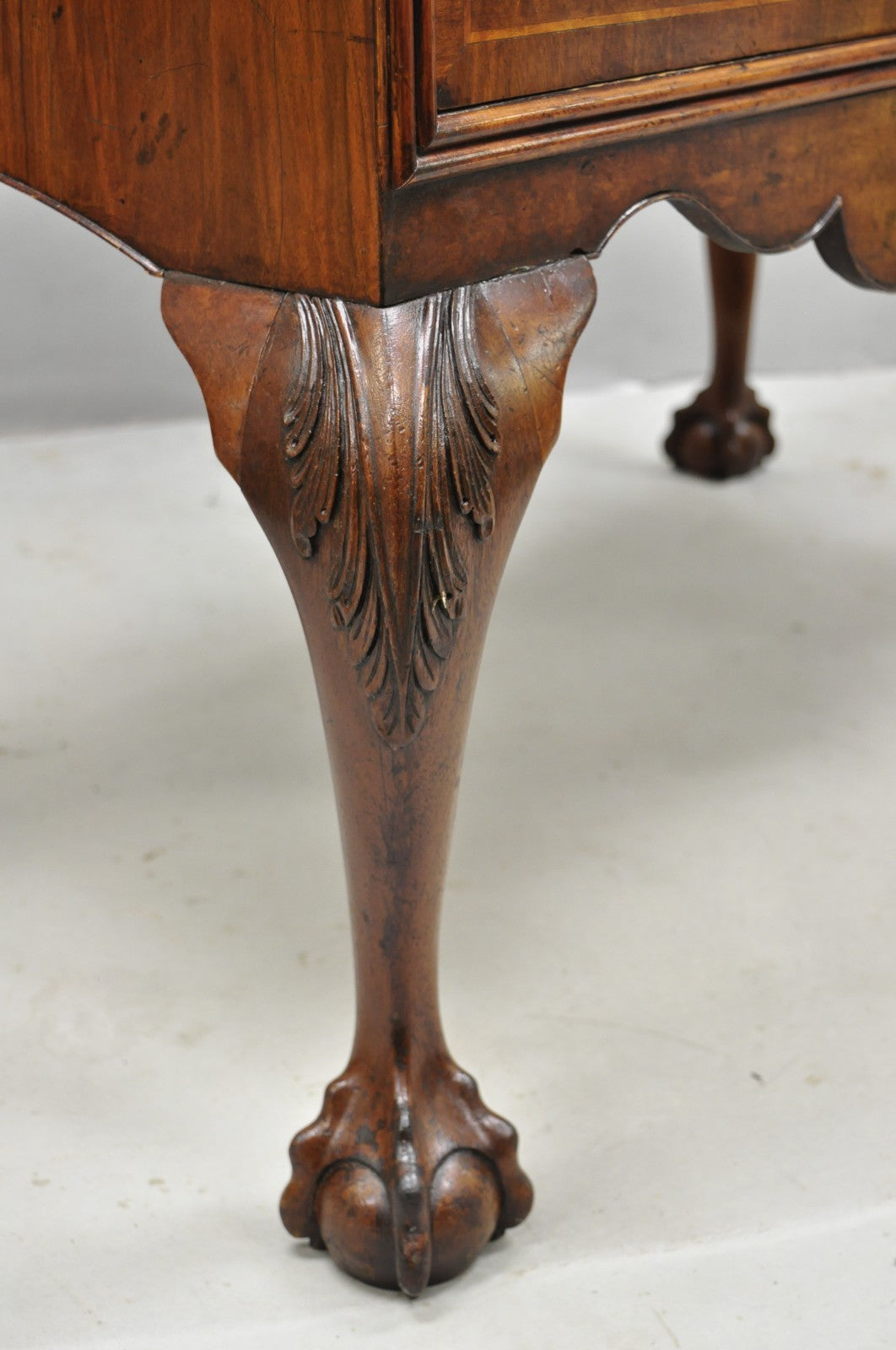 Antique English Georgian Burl Walnut Ball and Claw Inlaid Lowboy Bachelor Chest