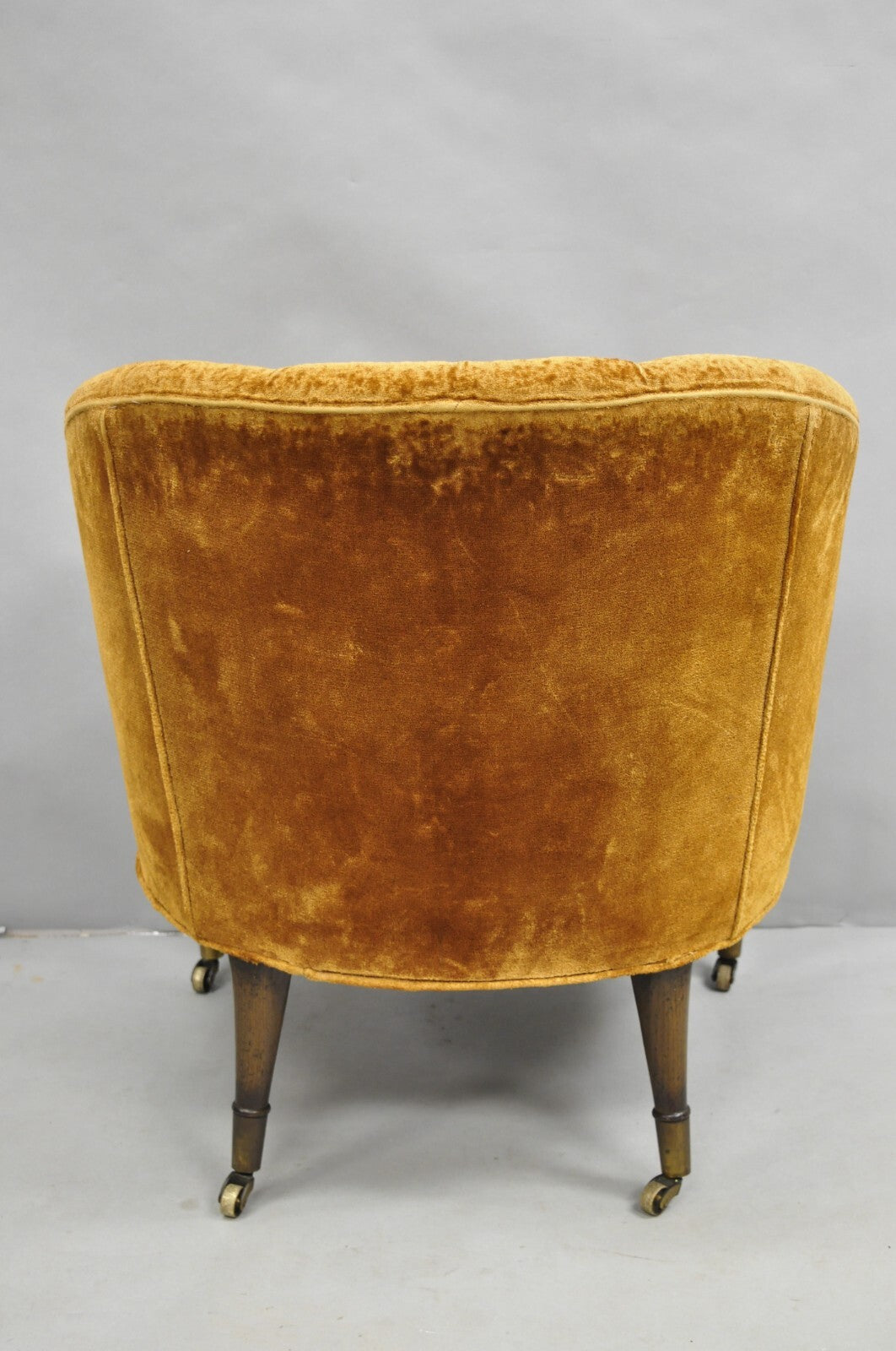 Vintage Marshall & Fields English Regency Brown Orange Barrel Back Club Chair