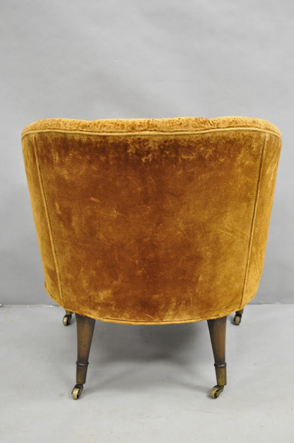 Vintage Marshall & Fields English Regency Brown Orange Barrel Back Club Chair
