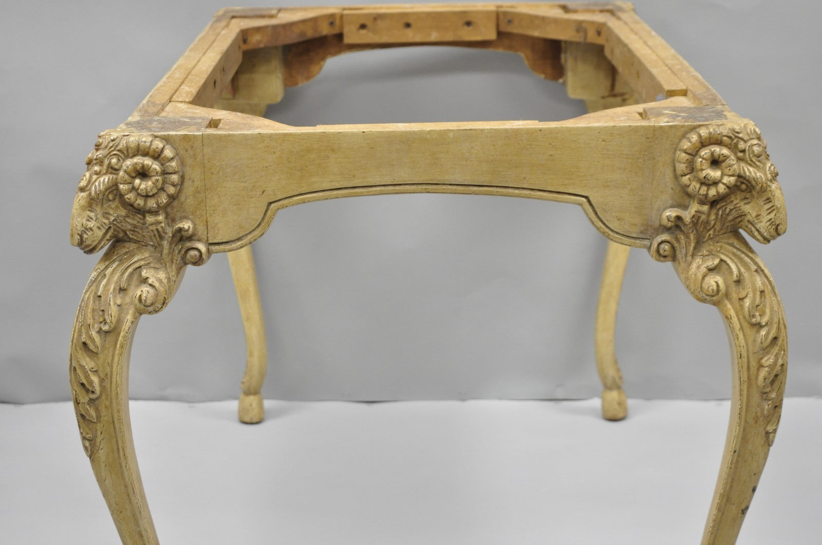Vintage Italian Regency Rams Head Carved Hoof Foot Console Table Base