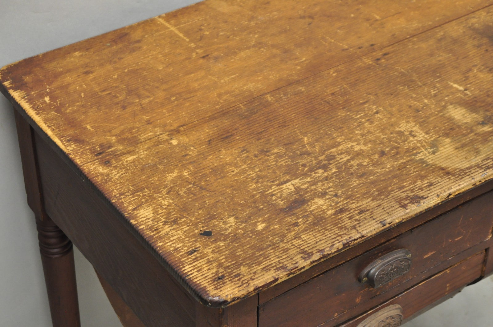 Antique French Country Primitive Possum Belly Pine Wood Bakers Work Table