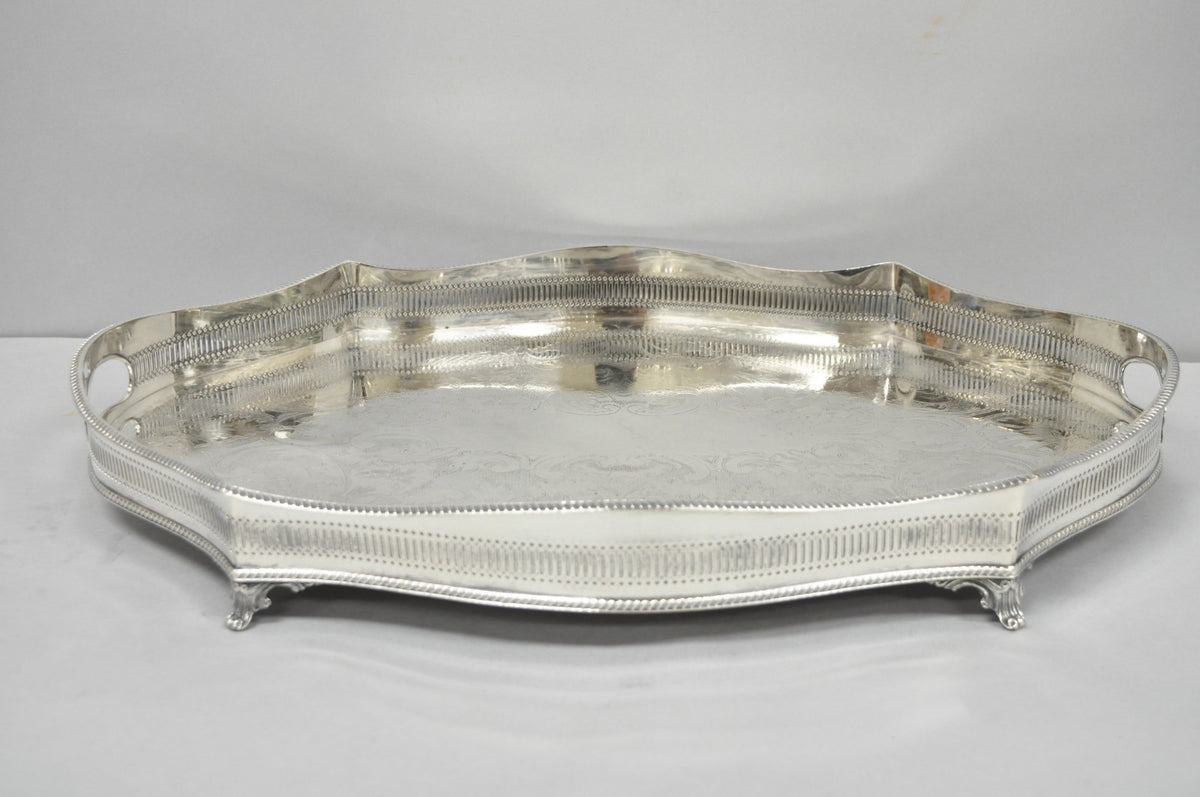 Vintage William Adams Sheffield England Edwardian Silver Plated Scalloped Tray