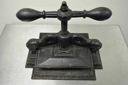 Antique 19th C. Cast Iron Classical Figural Dolphin Victorian Book Press