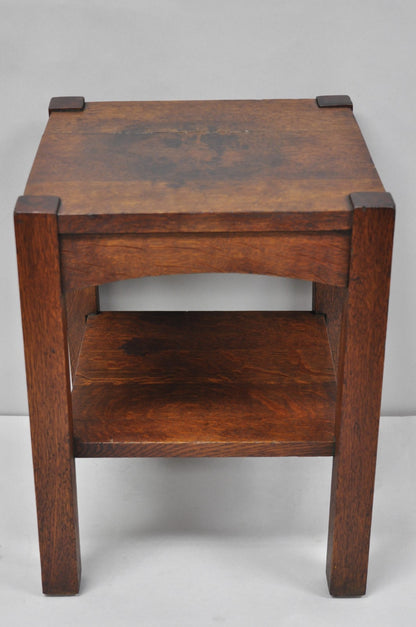 Antique Arts & Crafts Mission Oak Stickley Style 2 Tier Plant Stand Side Table