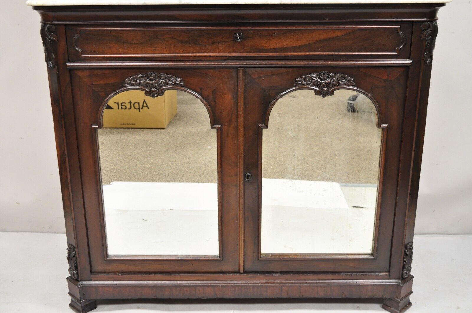 Antique Victorian Rosewood Marble Top Mirror Sideboard Buffet attr. John Jelliff