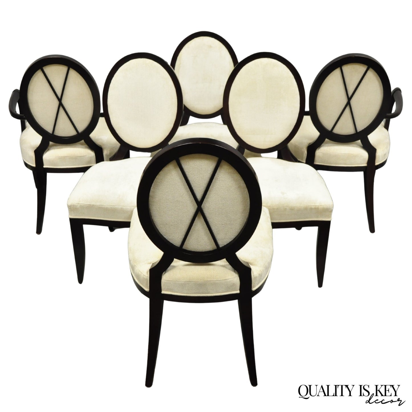 Barbara Barry for Baker Oval X-Back Mahogany Stain Dining Chairs - Set of 6