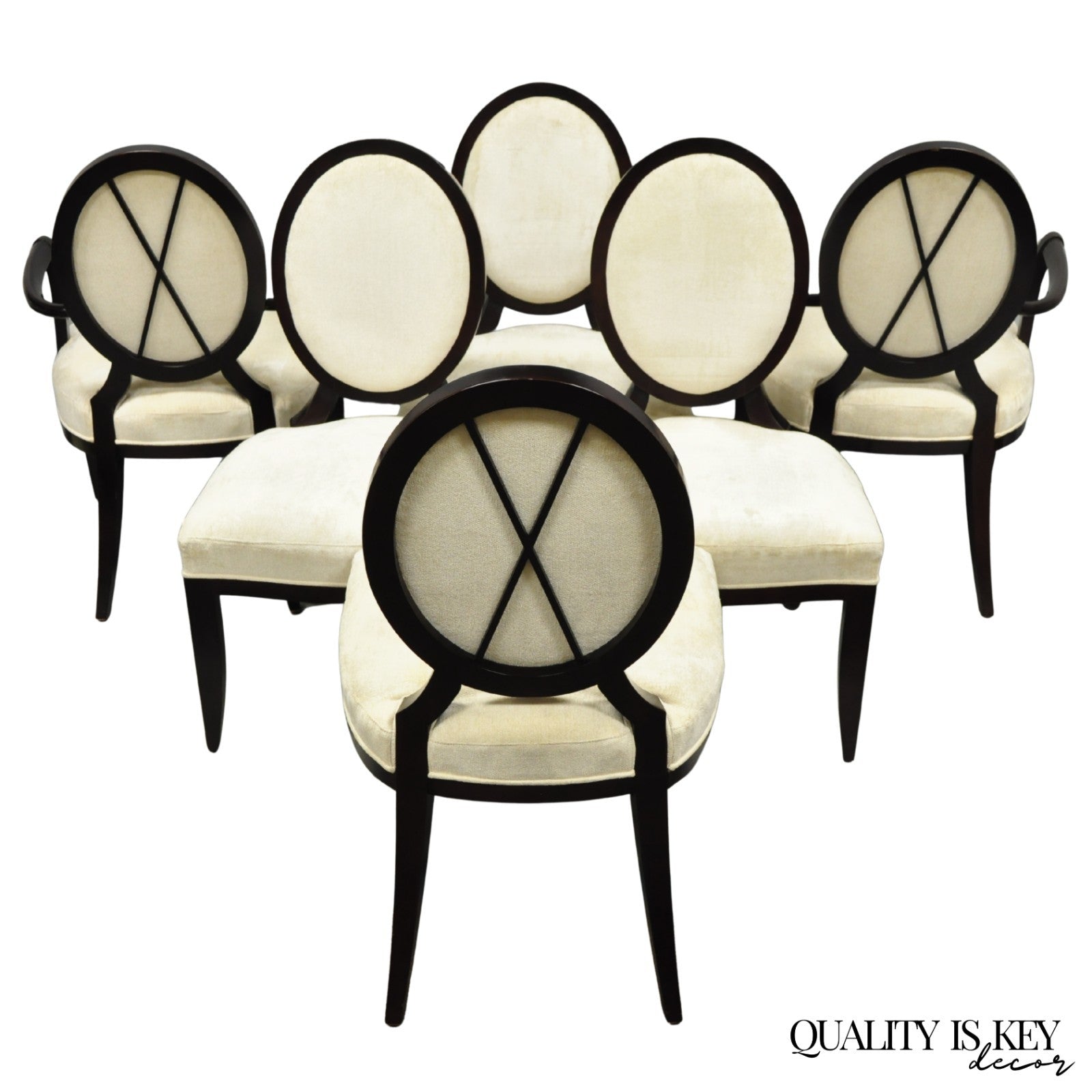 Barbara Barry for Baker Oval X-Back Mahogany Stain Dining Chairs - Set of 6