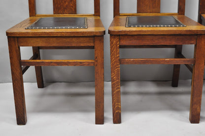 Antique Mission Oak Arts & Crafts T-Back Limbert Style Dining Chairs - Set of 4