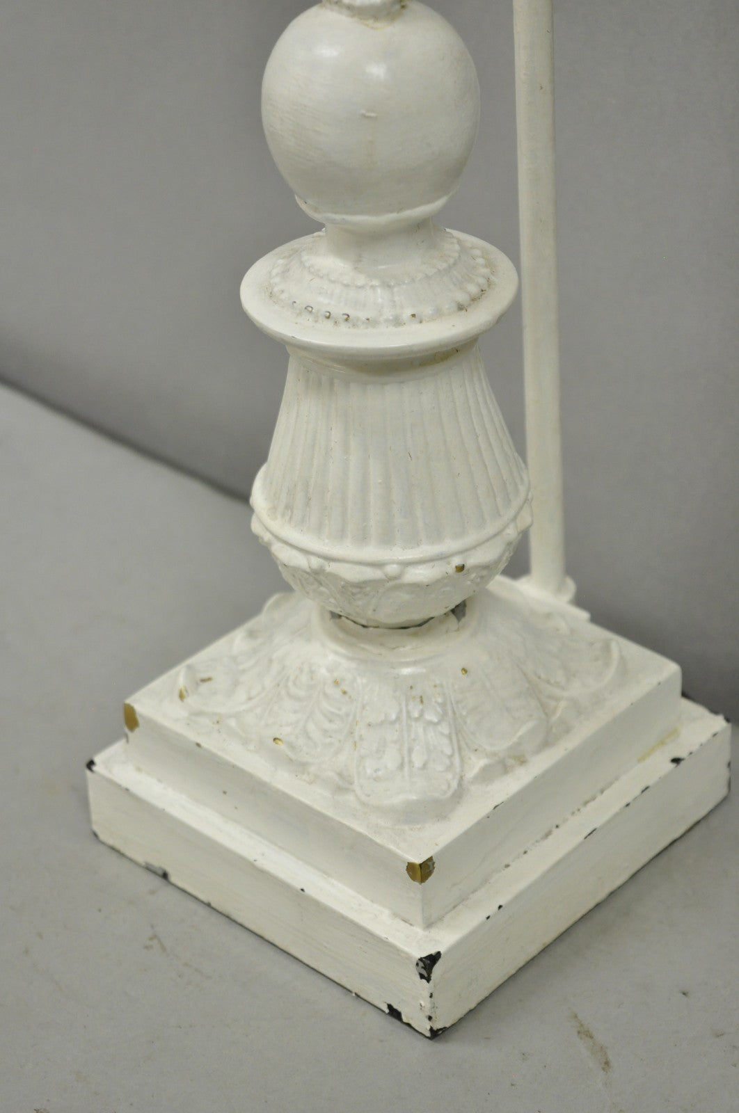 Antique French Neoclassical Metal Figural Winged Maiden Flame White Table Lamp