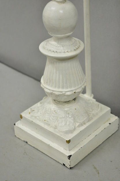 Antique French Neoclassical Metal Figural Winged Maiden Flame White Table Lamp