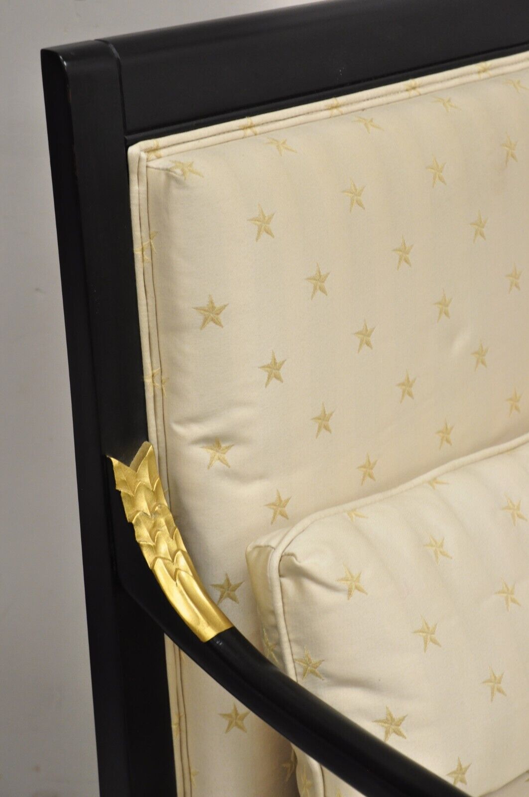 Ethan Allen French Empire Style Black Lacquer Gold Dolphin Upholstered Arm Chair