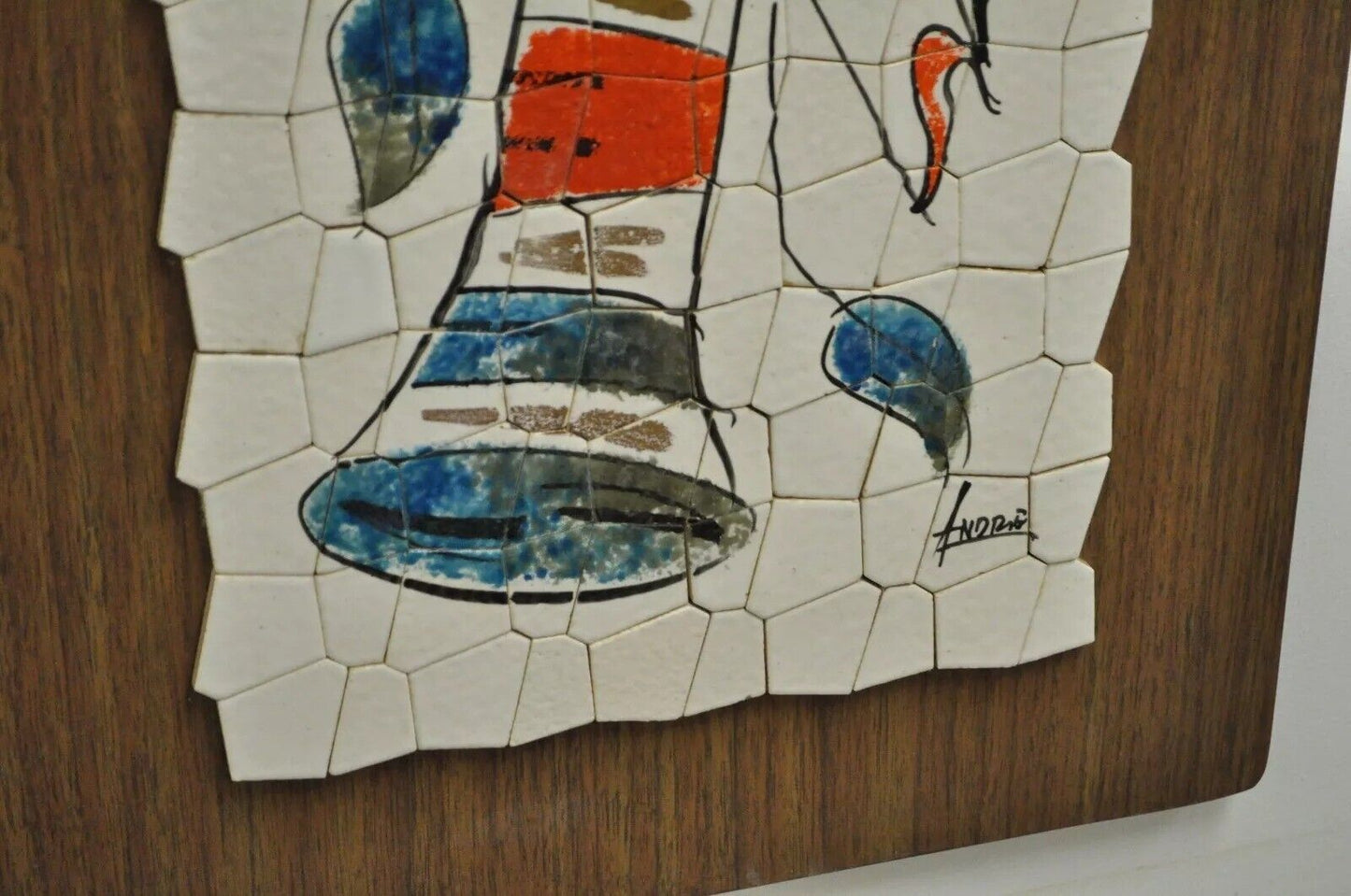 Vintage Andre Mid Century Modernist Abstract Music Instrument Tile Wall Art Pair