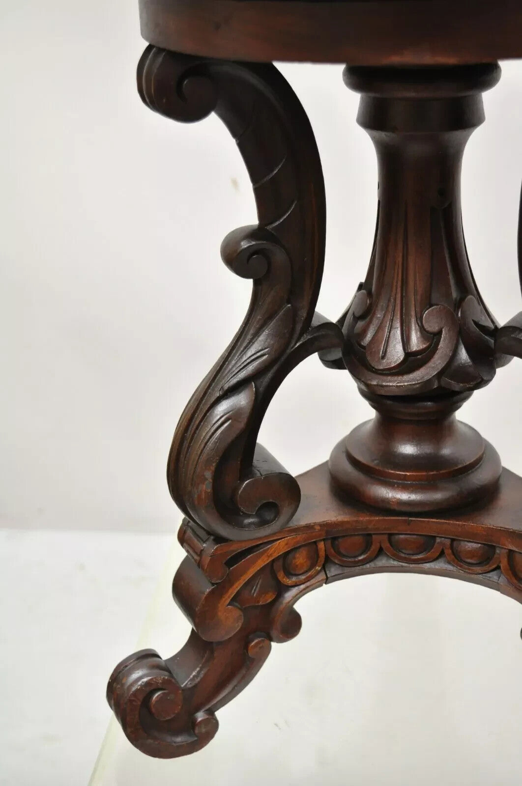 Antique Victorian Carved Walnut Adjustable Height Pedestal Base Piano Stool