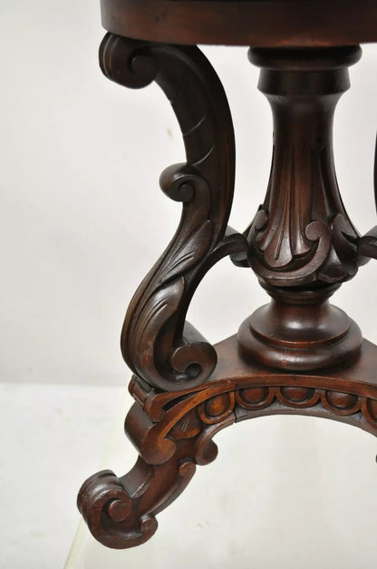 Antique Victorian Carved Walnut Adjustable Height Pedestal Base Piano Stool