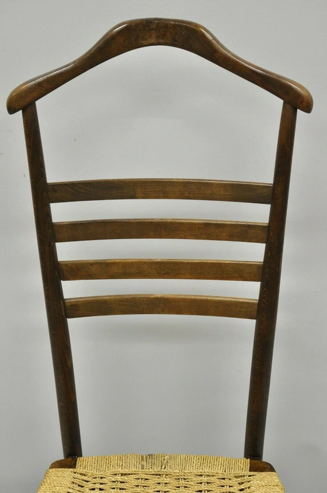 Vintage Mid Century Italian Modern Wood & Rope Clothing Valet Butlers Chair