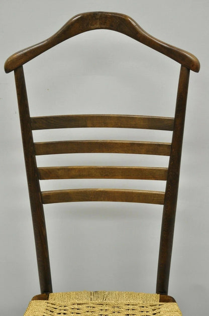 Vintage Mid Century Italian Modern Wood & Rope Clothing Valet Butlers Chair