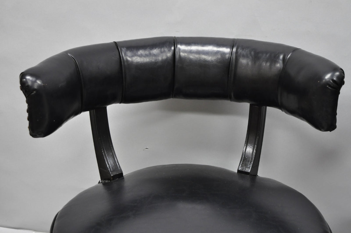 Vintage Mid Century Modern Low Black Barrel Back Lounge Club Chairs - a Pair