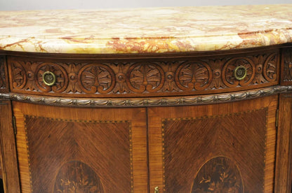 French Renaissance Louis XV Marble Top Marquetry Inlay Sideboard Buffet Commode