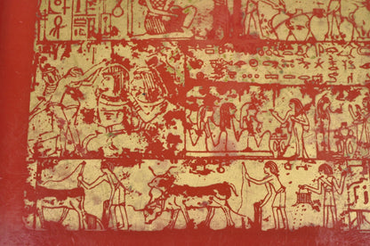 Red Lacquered Wood Ancient Egyptian Hieroglyphic Gold Papyrus Square Bar Tray