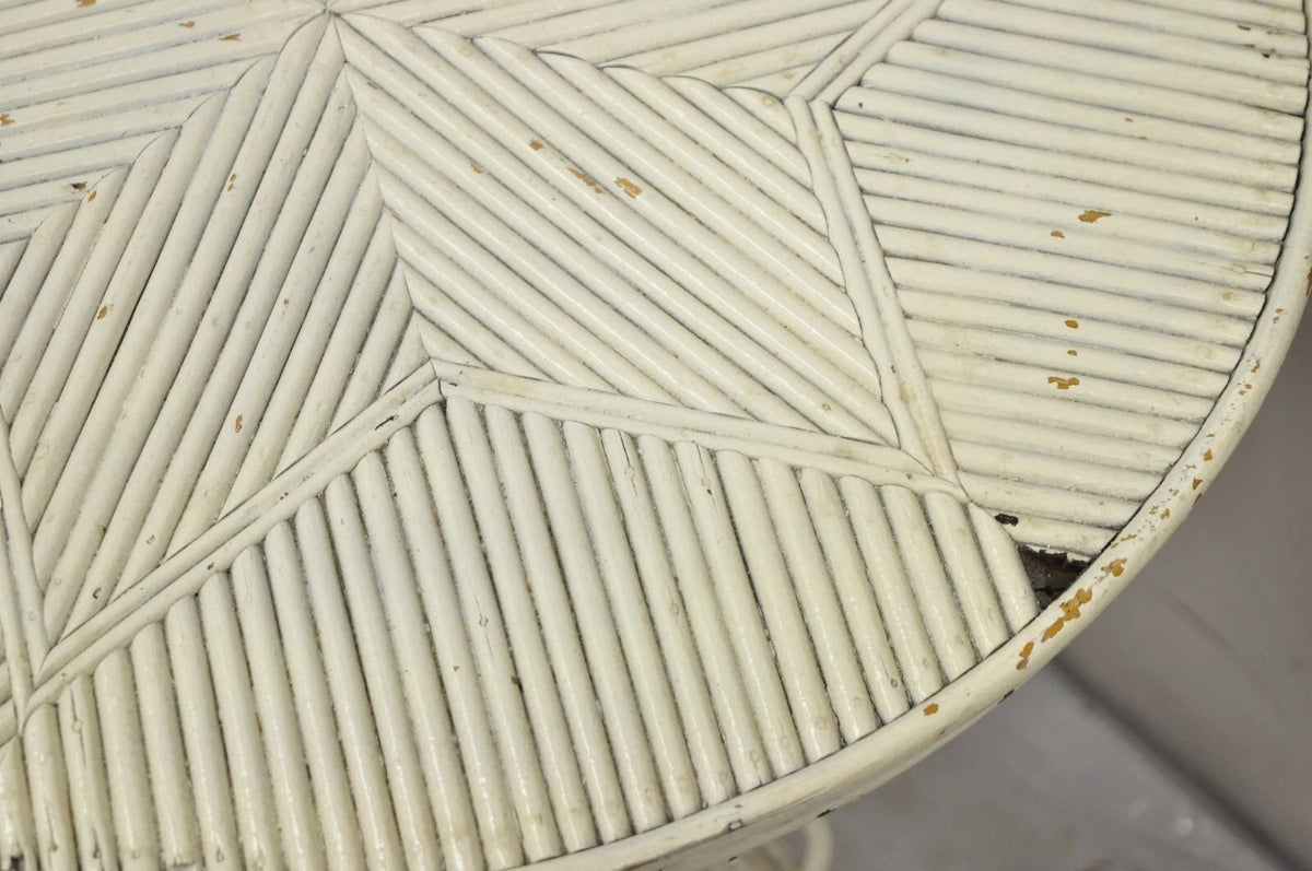 Antique Victorian Arts & Crafts Bentwood Wicker Rattan White Accent Side Table