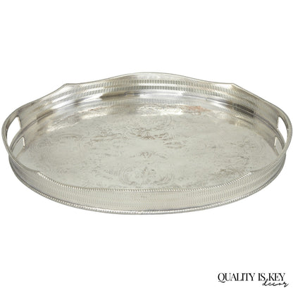 Vintage English Edwardian Silver Plated Oval Scalloped Gallery Bar Platter Tray