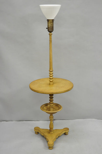 Vintage French Country Carved Wood Candlestick Tea Table Pedestal Floor Lamp