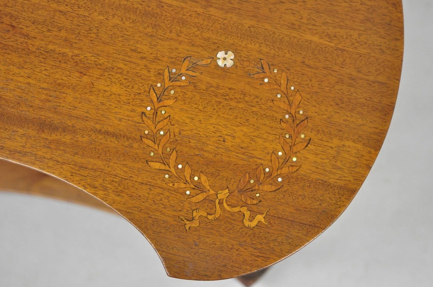 Antique French Empire Mahogany Mother of Pearl Wreath Inlay Accent Side Table