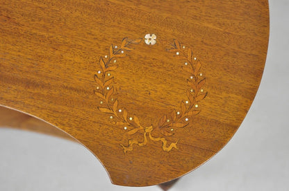 Antique French Empire Mahogany Mother of Pearl Wreath Inlay Accent Side Table