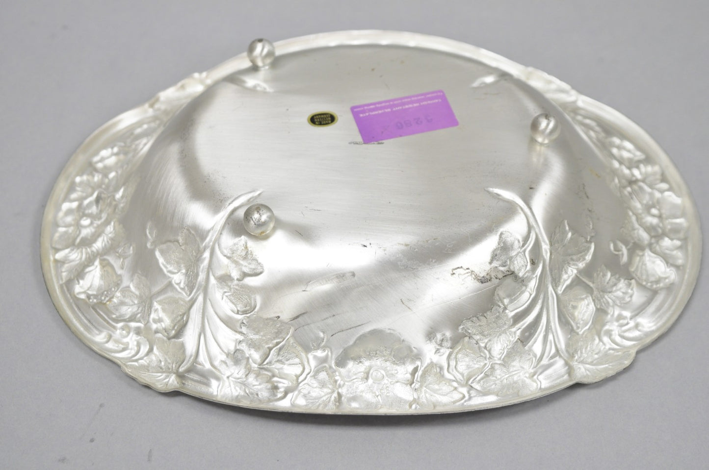 Vintage WMF Germany Ikora Silver Plated Brass Floral Repousse Nut Dish Bowl