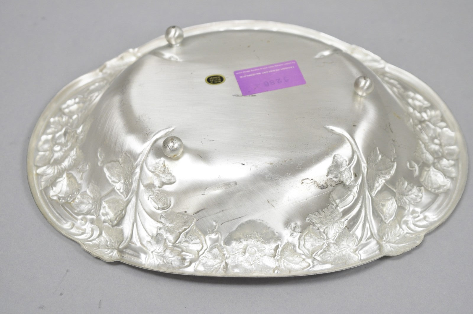 Vintage WMF Germany Ikora Silver Plated Brass Floral Repousse Nut Dish Bowl