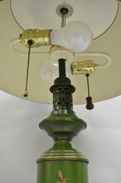 Vintage French Country Green Tole Metal Tall Lantern Table Lamp with Shade