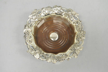 Vintage English Victorian Silver Plated Grapevine Repousse Wine Bottle Coaster