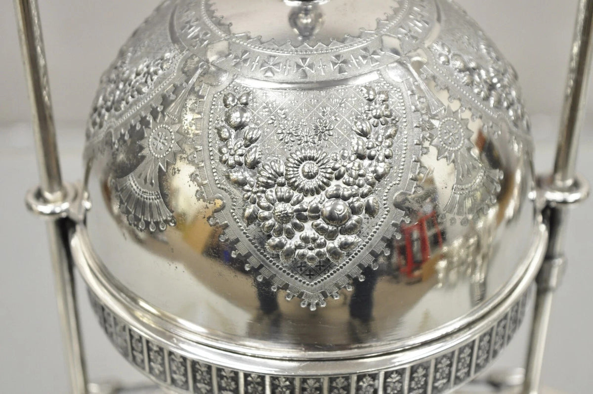 Antique Meriden Co Victorian Silver Plated Round Dome Covered Butler Butter Dish