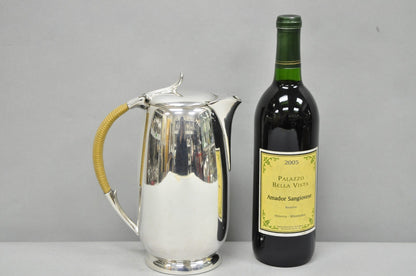 Amston Mid Century Modern Silver Plated Rattan Wicker Handle Coffee Pot Pitcher